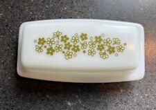 Vintage Pyrex Covered Butter Dish 2-Piece Green CRAZY DAISY Spring Blossom VGC picture