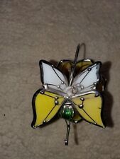 Faux Stained Glass Flower  w/Levitating Butterfly Votive Candle Holder picture