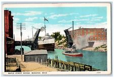 1928 Maple Street Bridge Steamer Ship Manistee Michigan MI Vintage Postcard picture