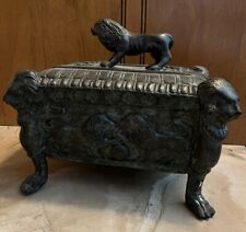 Antique Cast Iron Metal Box With Lions (RARe) picture