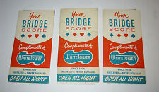 Vintage1940-50s Lot of 3 WHITE TOWER Hamburgers BRIDGE SCORE CARDS Great Graphic picture