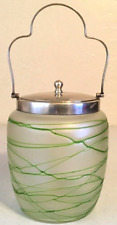 Art Deco Blown Glass Reeded Verre De Soie Biscuit Jar, Good Condition, Vintage. picture