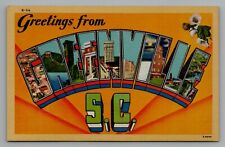 Large Letter Greetings From Greenville South Carolina Unposted Linen picture