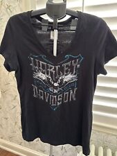 Harley Davison’s V Neck Holographic Blue Logo XL T-Shirt Women’s Joliet IL picture