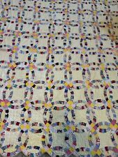 Vintage Feed Sack CUTTER Quilt repurpose 82 X 67, Background Is Pale Yellow picture