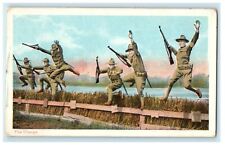 The Charge Jumping Military Soldier With Gun Unposted Postcard picture