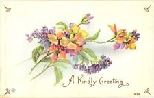 Beautiful Orange, Yellow and Purple Flowers, A Kindly Greeting Postcard picture