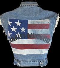 Harley-Davidson Vest Denim Jean American Flag Jacket Vintage 90s SZ 4 USA Made picture