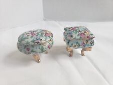 2 small Vintage Trinket Boxes 4 and 3 Legged Floral Pattern picture