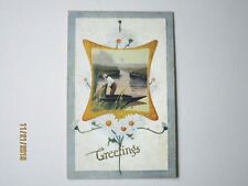 Antique Greetings Fisherman Post Card - Unposted- c19100's - H24 picture