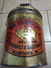 50lb ARBOGAST & BASTIAN Co.  A&B Brand Antique Metal/Tin Can W/ Wooden Handle picture