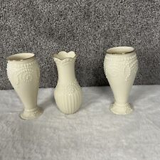 Set Of 3 Lenox Fine China Bud Vases Ivory Embossed Beading Gold Trim 5” picture