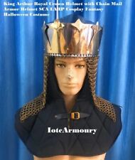 King Arthur Royal Crown Helmet with Chain Mail Armor Helmet SCA LARP Cosplay Fan picture