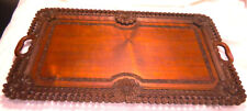 ANTIQUE INTRICATE HAND CARVED FLOWERS WOOD TRAY picture