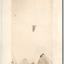 c1910s WWI Flying Dirigible RPPC Army Fort Camp Tent Blimp Air Ship Balloon A244 picture
