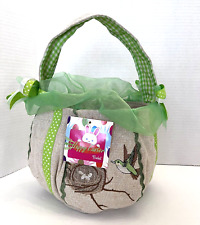 Easter Basket Fabric Tote Bag Embroidered Bird Sparkle Spring Nest Cotton Linen picture
