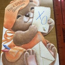 Vtg Birthday Card Bear Cub Crayons Drawing Xo Diecut Sifers Letter Bumblebee picture