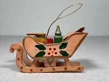 Russ Vintage Sleigh Ornament Wooden Country Santa Sleigh Filled with Gifts picture