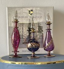 3 Vintage Royal Limited Crystal Hand Blown Glass Gold Deco Egypt Perfume Bottles picture