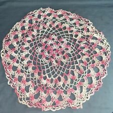 Vintage Round Crochet Doily Pink White 14” picture
