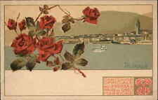 Pallanza Lago Maggiore Floral Border Art Nouveau Fine Lithograph c1900s Postcard picture