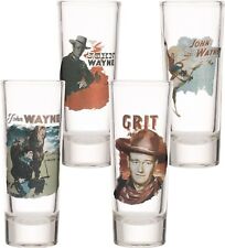 John Wayne 4 Piece 2 OZ. Laser Decal Tall Glass Shooter Set Shot Glasses picture