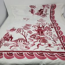 Vintage Simtex Made in America 1940's Colorful Pink Red Willow Pattern 46