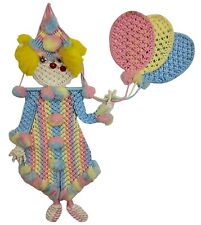 Vintage 1970s Pastel Clown With Balloons Macrame Nursery Wall Decor Art picture