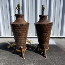 MAITLAND SMITH Bamboo Rattan Coconut Shell Tile Table Lamps, A Pair picture