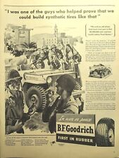 B. F. Goodrich Synthetic Rubber Tires Jeep GI's WWII Vintage Print Ad 1943 picture