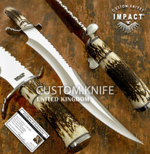  IMPACT CUTLERY RARE CUSTOM D2 ART MASSIVE BOWIE KNIFE STAG ANTLER HANDLE picture