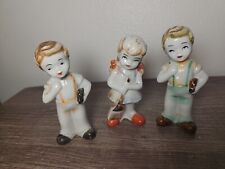 Set Of 3 Vintage  Japan 50s Girl And 2 Boys Ceramic School Kids Hand Painted  picture
