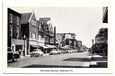 Vintage Business Section, Old Cars, 1950's Street Scene, Ardmore, PA Postcard picture