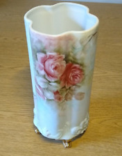 Vintage Footed Floral Porcelain Vase Signed 1973 12