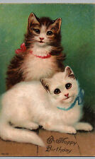 Vintage Postcard Two Cats Antique White and Brown Bow Kitty Cat 1912 Post Card picture