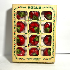 Vintage Holly Glass Apple Christmas Ornaments Box of 12 picture