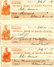 1857 Farmers Bank Of Bucks County Bristol Pennsylvania Antique Checks  picture