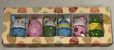 Russian Lavrovo Bunny Rabbit Theme Easter Set Of 6 Wood Eggs Folk Art Design 2