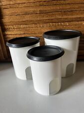 Tupperware One Touch 3 Piece Canister Set-Reminder Windows-White w/Black Lids picture