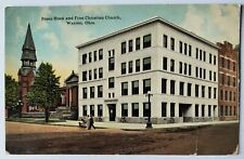 Warren OH Ohio Stone Block & First Christian Church Vintage Postcard L8 picture