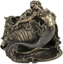 Mermaid & Conch Shell Trinket Box Nautical Décor Statue Bronze Color picture