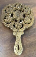 Vintage Handmade Wooden Carved Trivet Made In India picture
