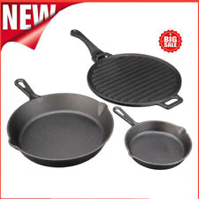 4-Piece Cast Iron Skillet Set Camping Home W/ Handles and Griddle Cooking New picture