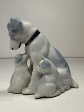 Miniature Ceramic Dog Jack Russell Terrier with Puppies Figurine Blue/white 1PC picture