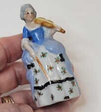 Vtg Mini German Figurine Woman & Violin Flowered Skirt Vanity Boudier 3.25