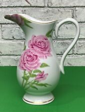 Vintage Givenchy Rose Porcelain Pitcher Franklin Mint Japan Pink Roses Gold Trim picture