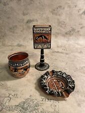 Vintage Lot 3 Hand Painted Greek Copper Urn Ashtray Match Holder Made Greece picture
