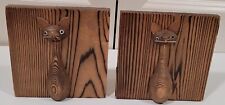 Vintage 1970s WITCO Carved Wood Book Shelf Bookend Cat Feline Figure Set picture