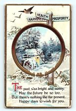 A Merry Christmas Snow Covered Country Home Health Happiness Prosper Postcard E5 picture