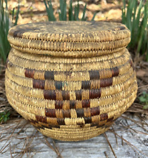Vintage Native American  Lidded Basket Geometric Designs 6-1/2